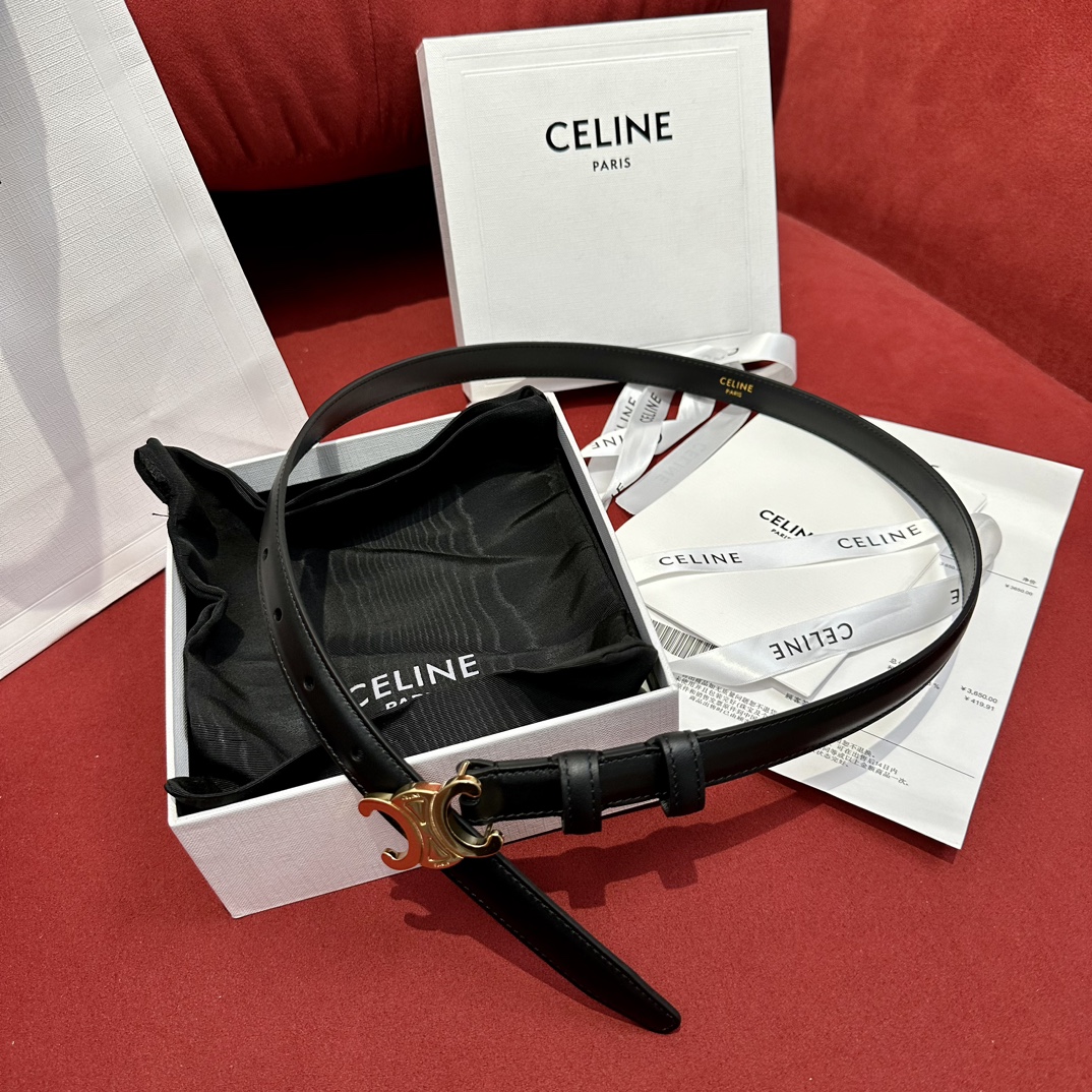 Celine- Triomphe Belt in Taurillon Leather