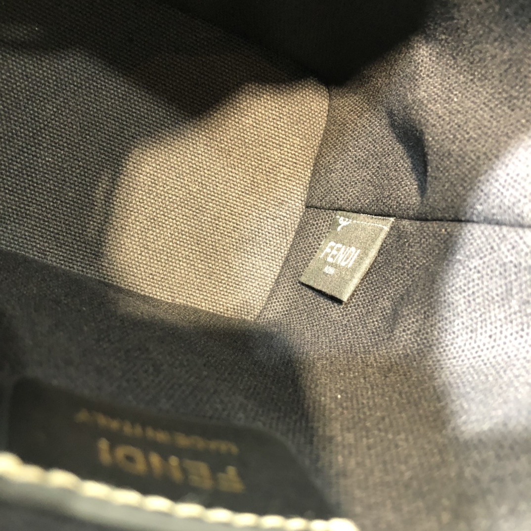 FENDI-Black Denim FF Logo Embroidered Bucket Bag