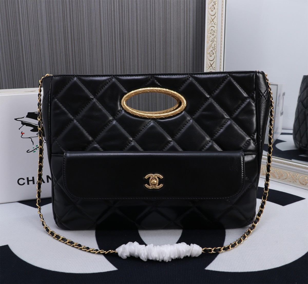 Chanel 24B Black & Gold Evening Bag