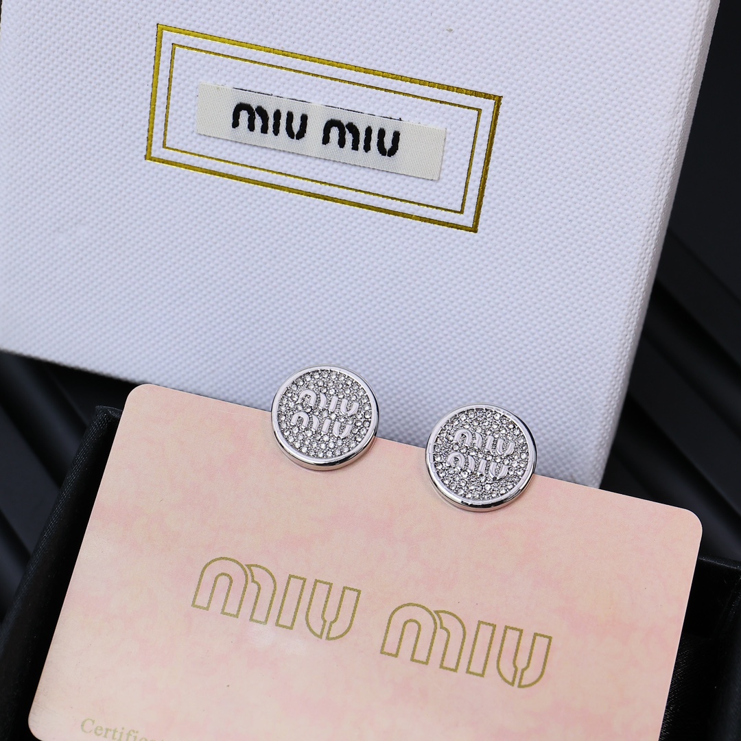 Miu Miu Full Rhinestone Round Logo Earrings