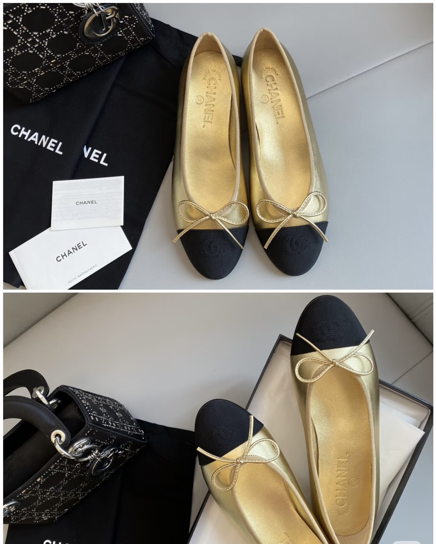 Chanel-Scarosso contrasting-toecap leather ballerina shoes