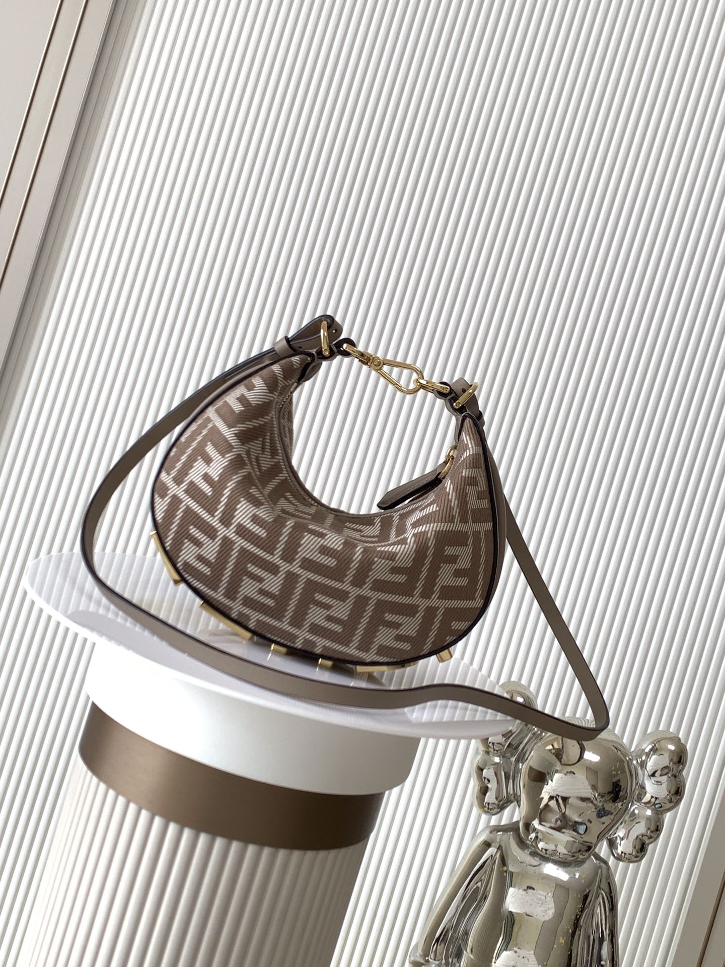 Fendigraphy Mini Dove grey denim-effect FF jacquard mini-bag