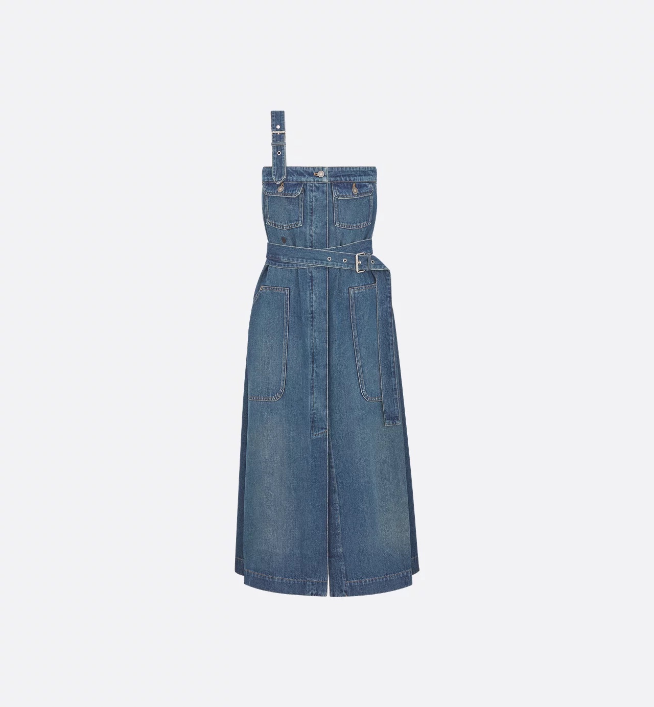 Dior Mid-Length Asymmetric Dress Blue Lightweight Stonewashed Cotton Denim