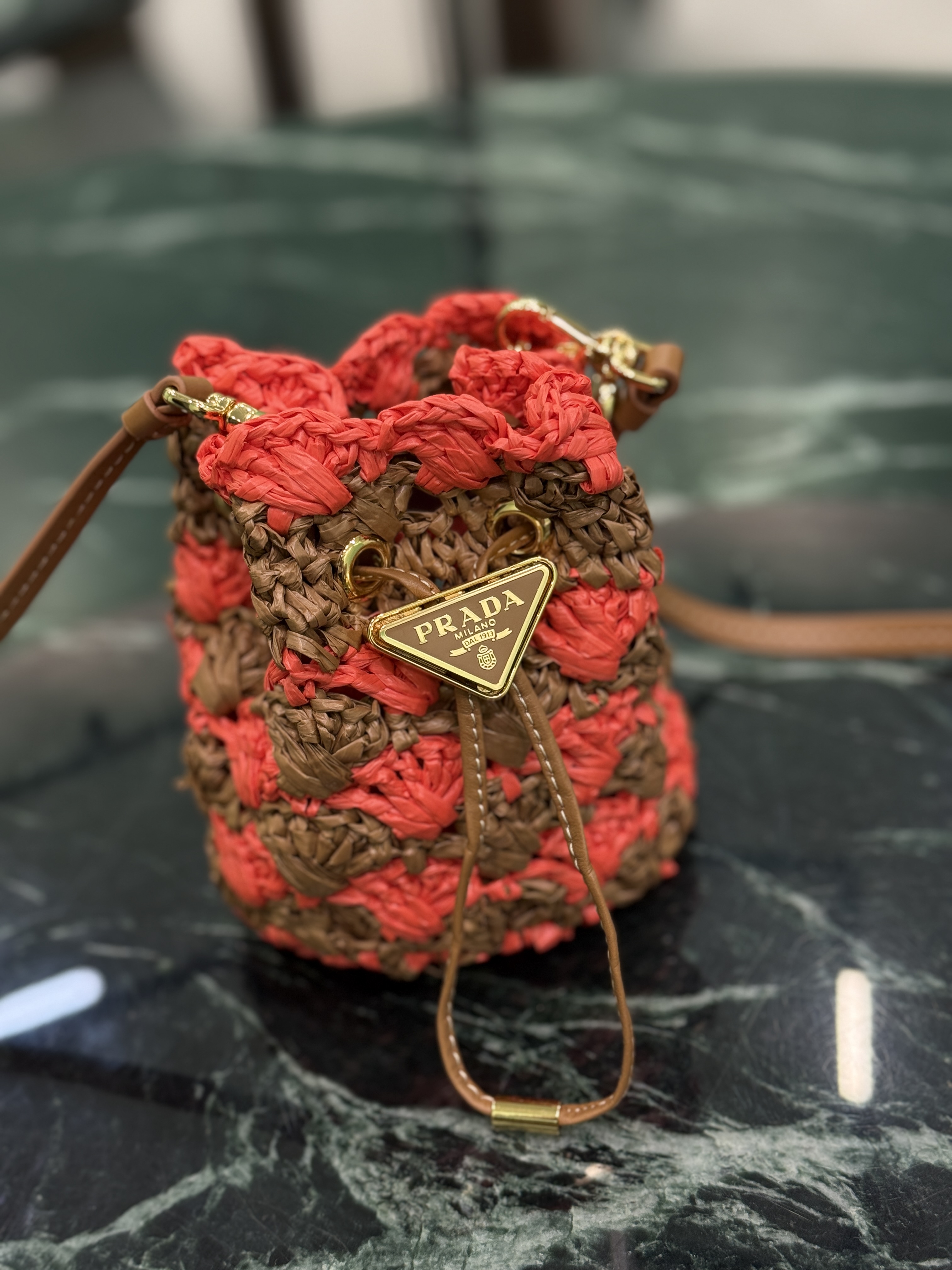 Prada Woven Mini Bucket Bag