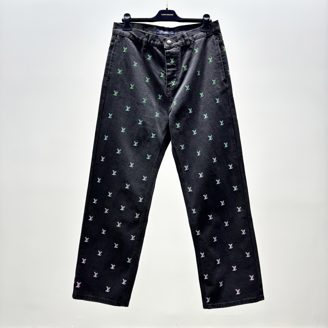 LV Blason Gradient Embroidered Denim Skate Pants