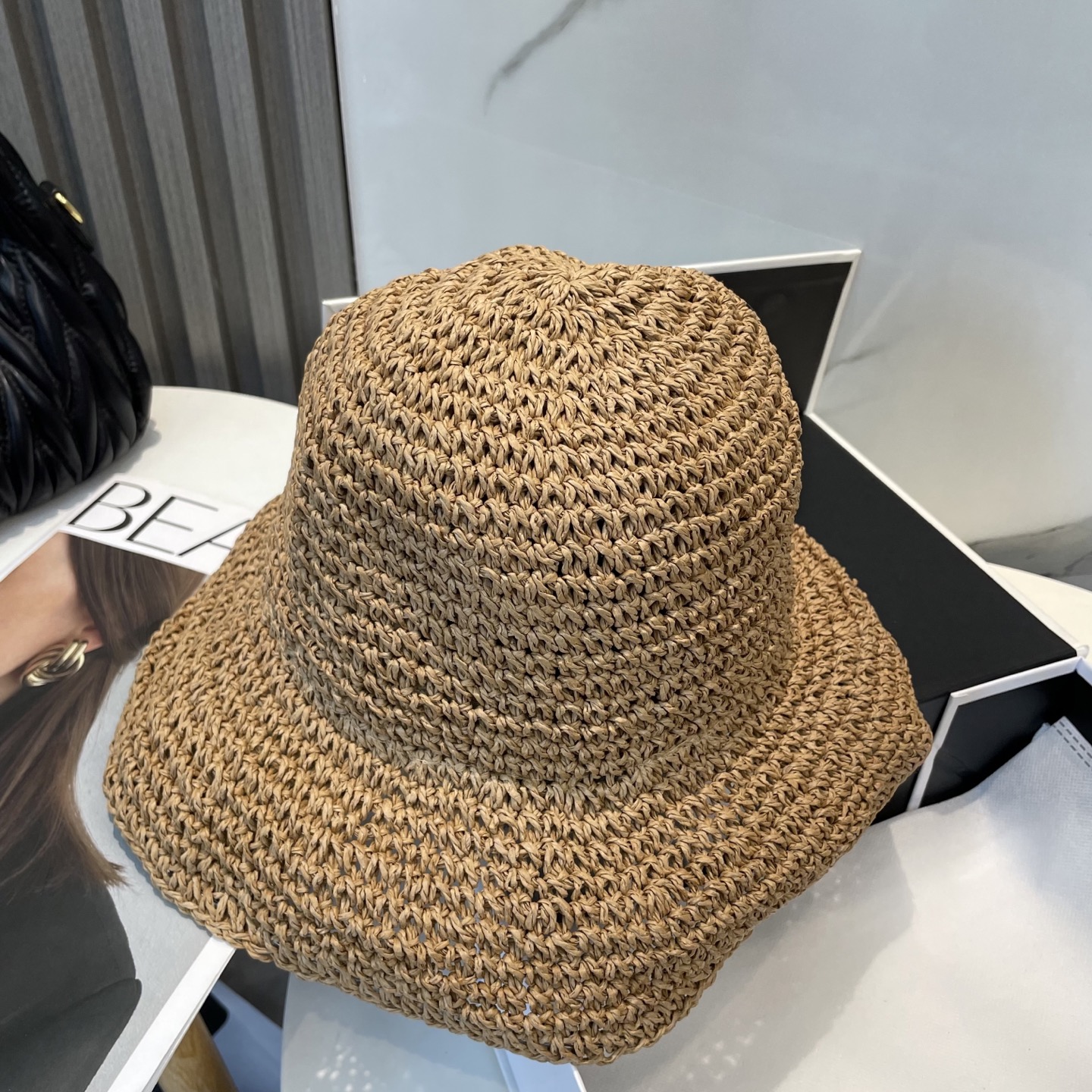 Loewe Crochet Raffia Hat in Tan