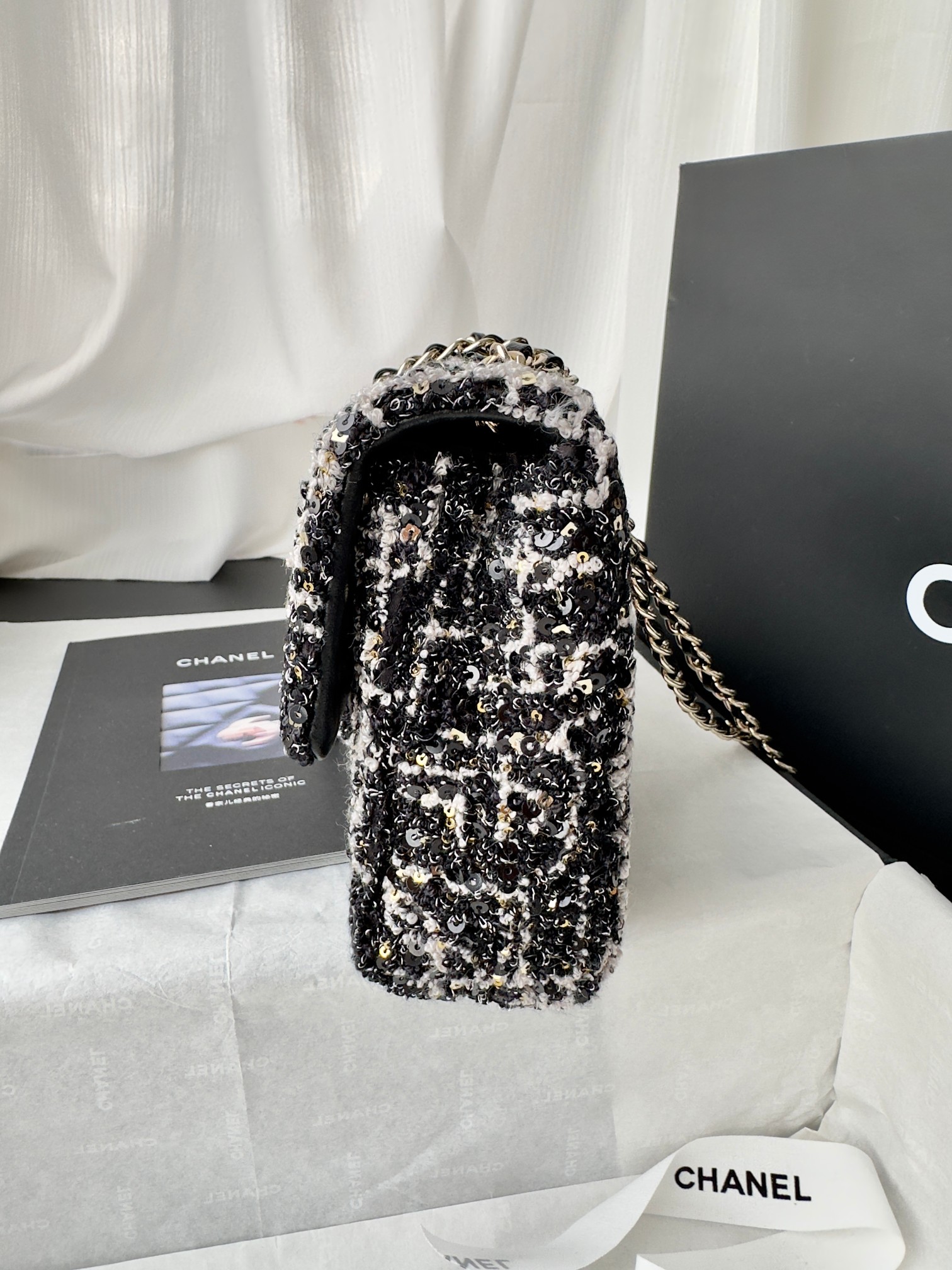 Sequin chain bag-black