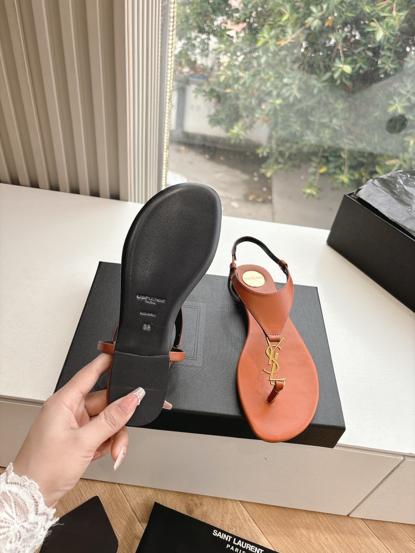 SAINT LAURENT Crystal Chain Peep-Toe Sandals