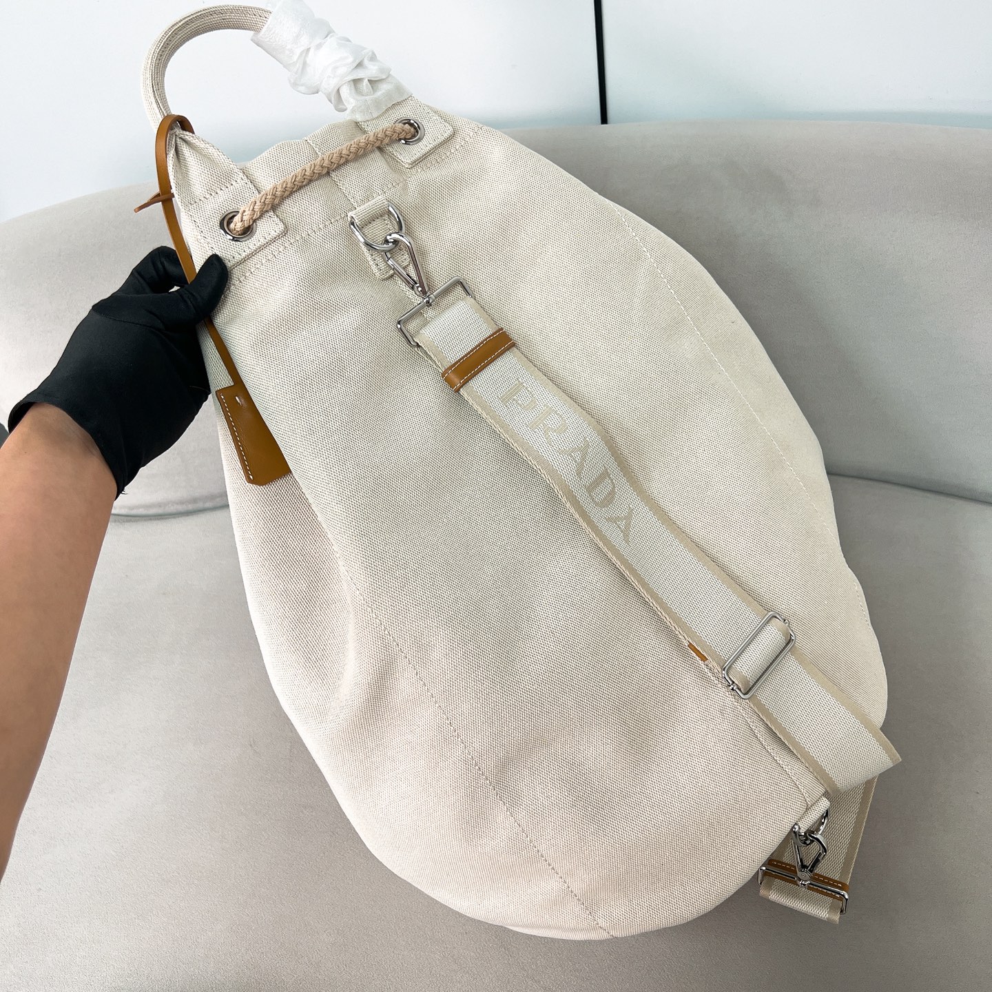 Prada Linen blend drawstring duffel bag