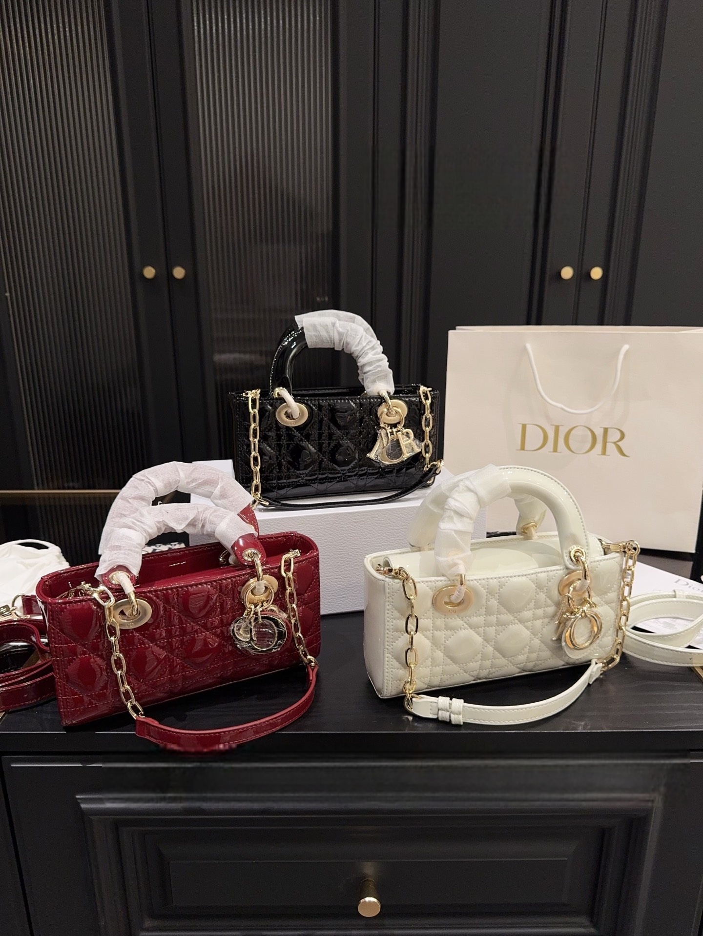 Lady D-Joy Micro Bag Black Patent Cannage Calfskin