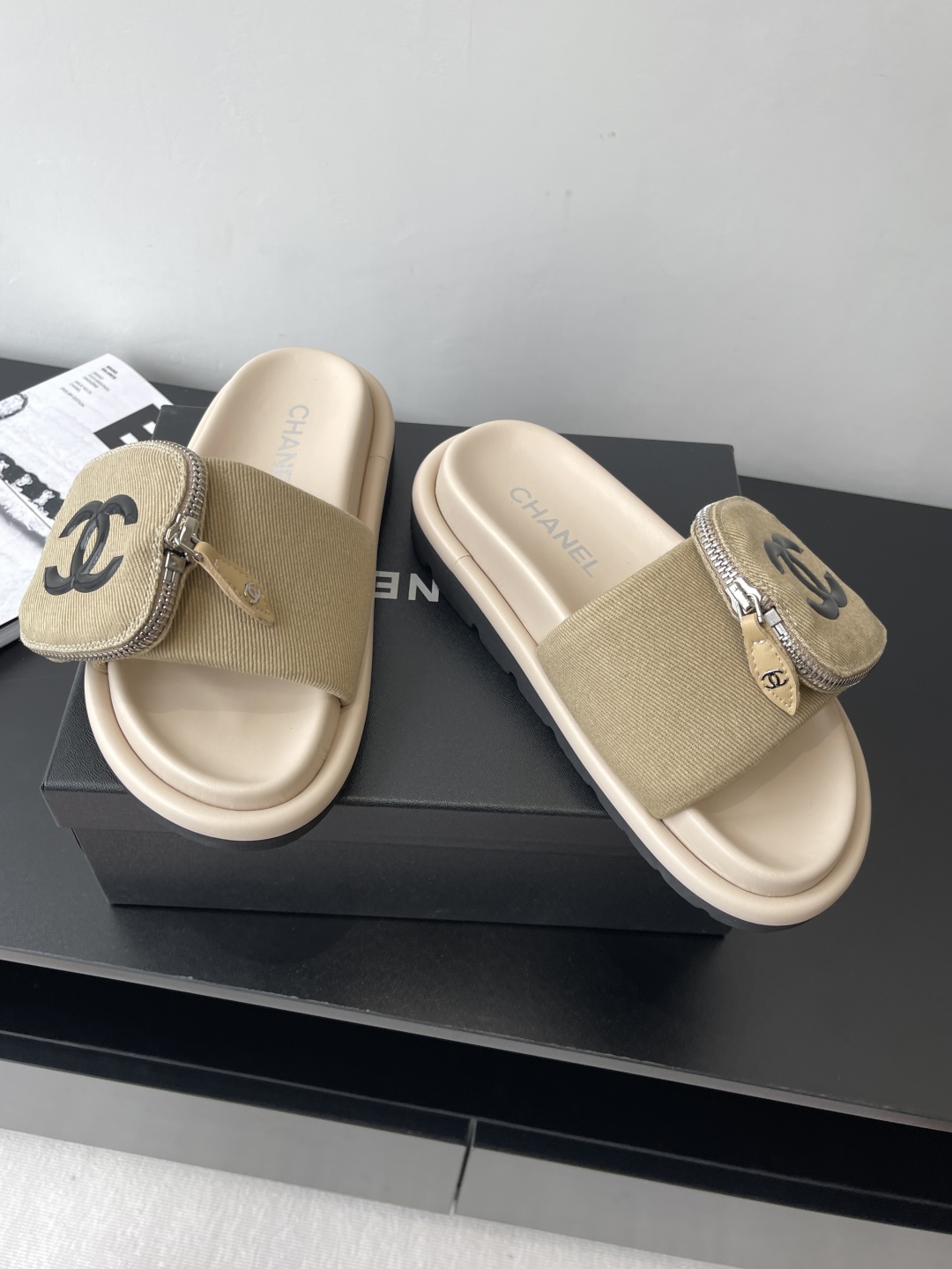 CHANEL Summer Denim Velcro Puffy Slides