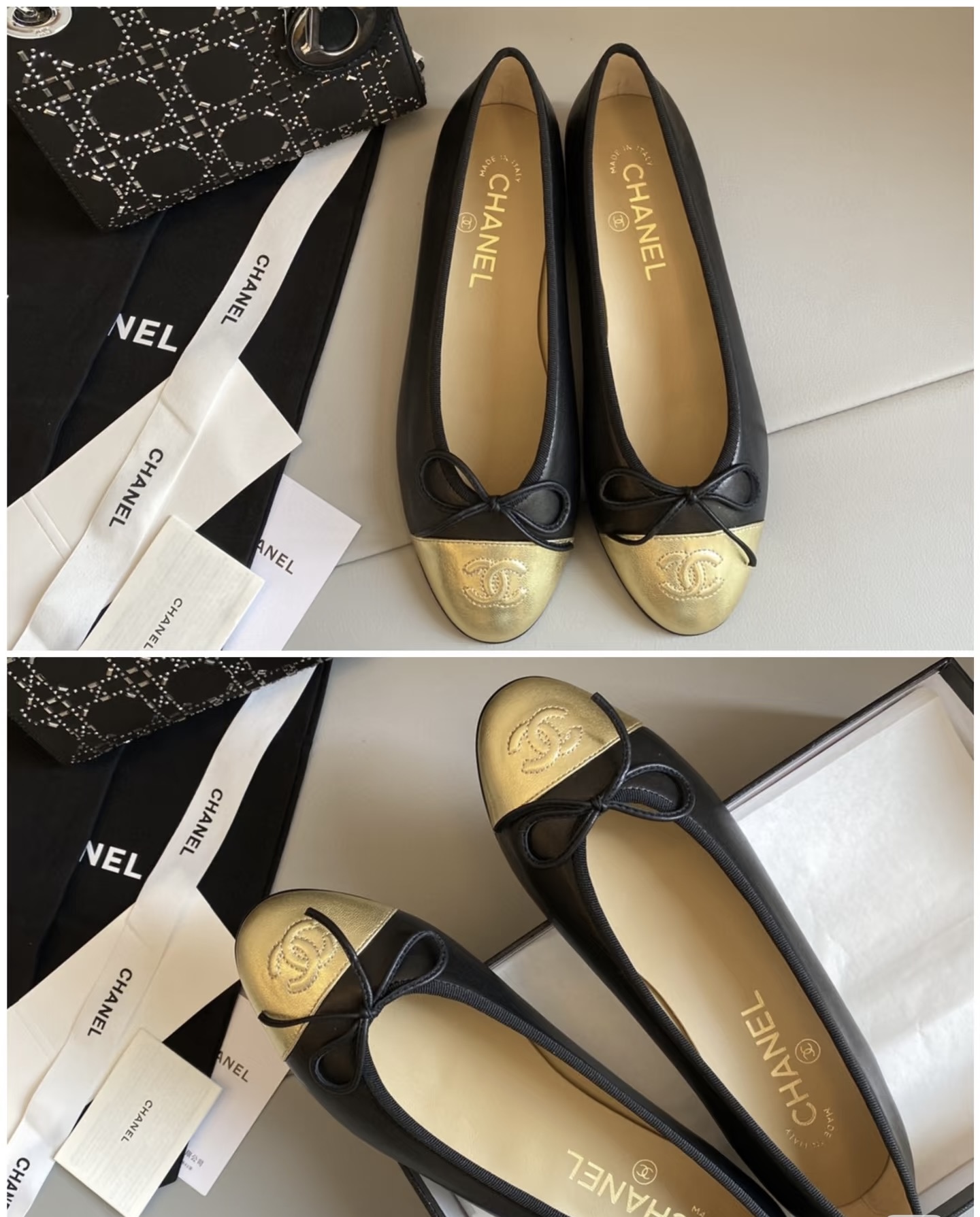 Chanel-Scarosso contrasting-toecap leather ballerina shoes