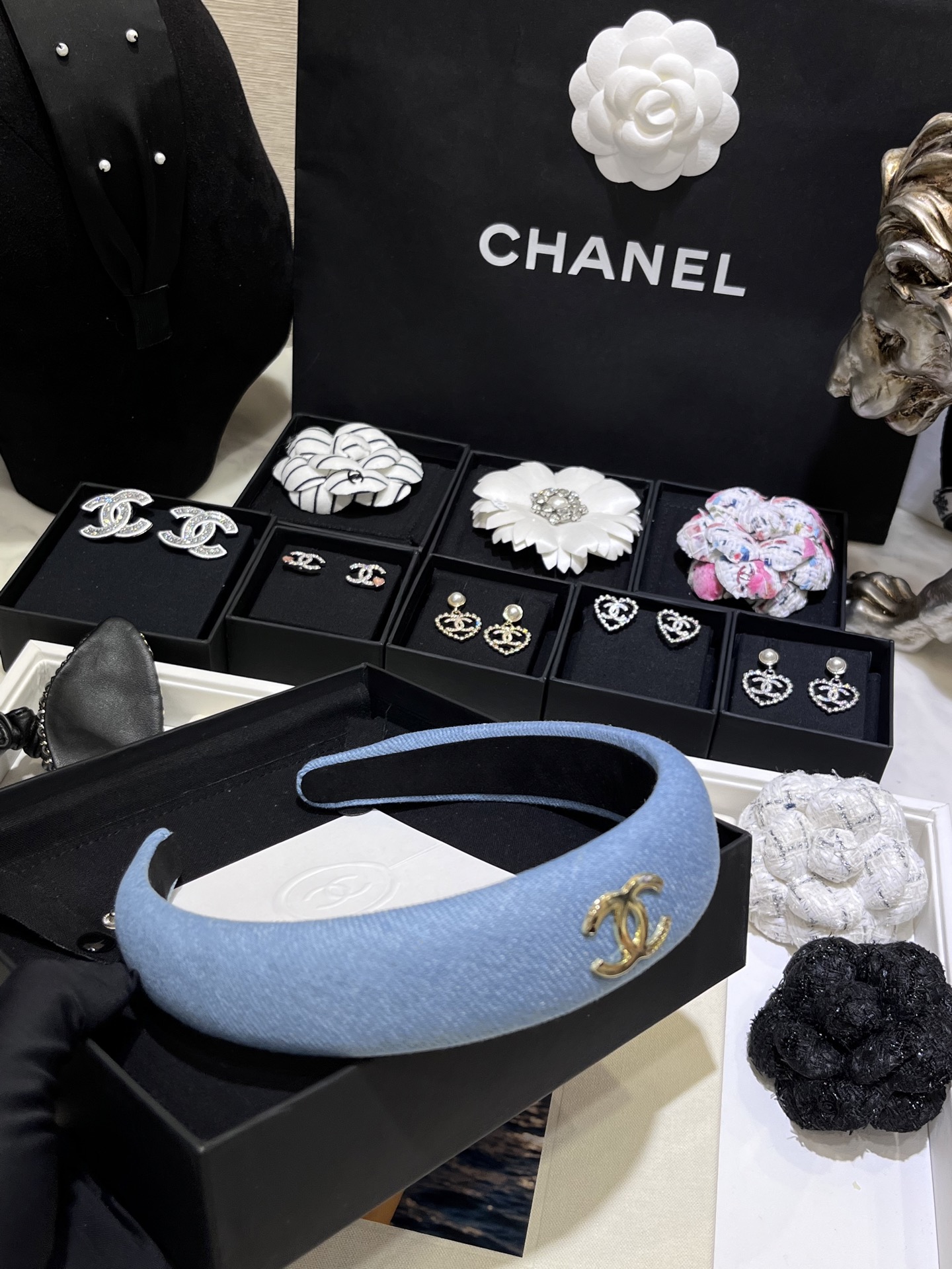 New Gold Double C Denim Wide Headband