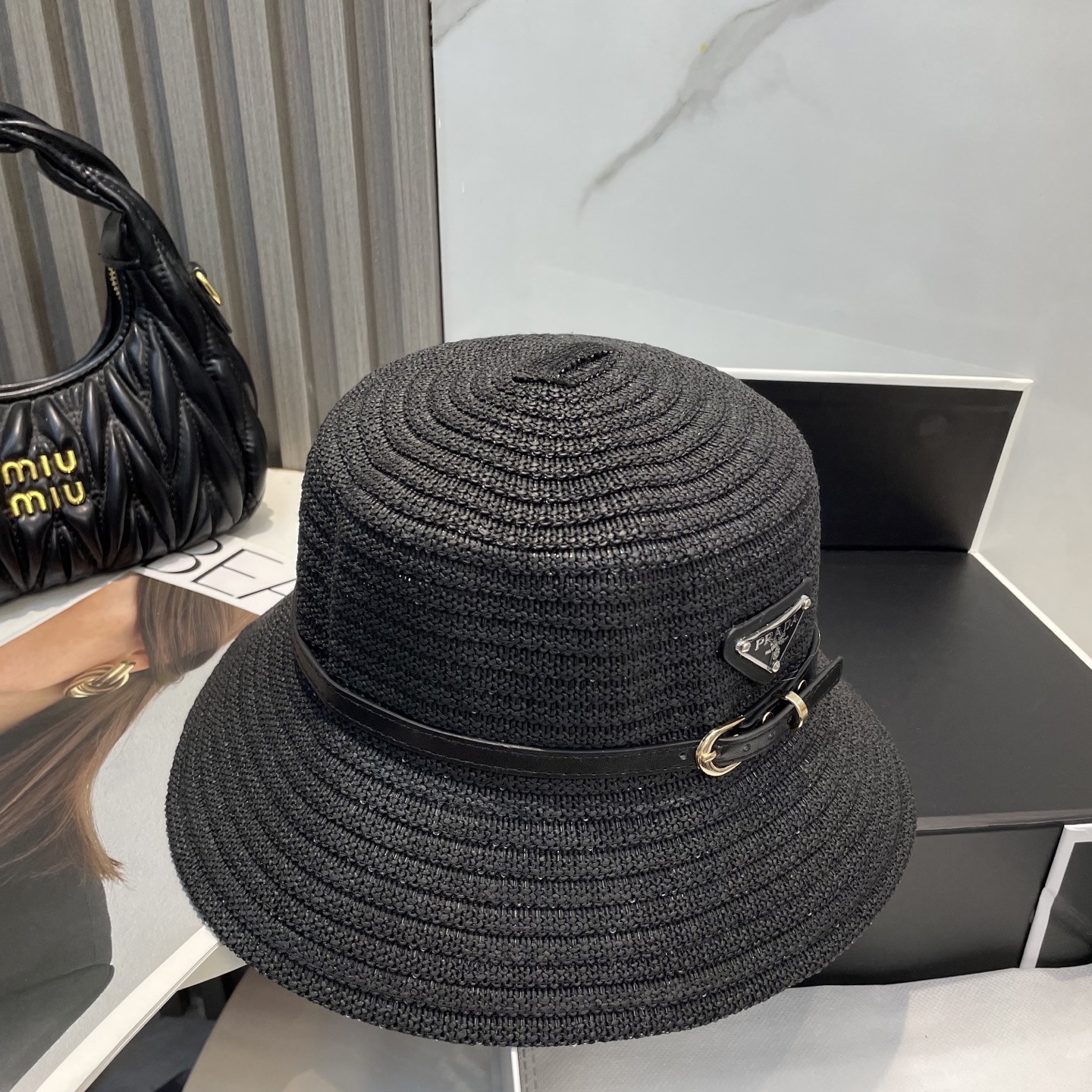 Prada Crochet Raffia Hat