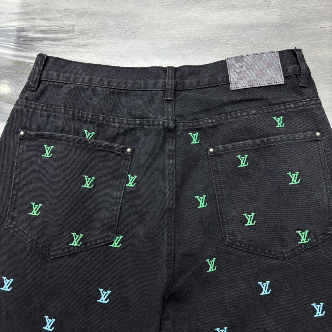 LV Blason Gradient Embroidered Denim Skate Pants