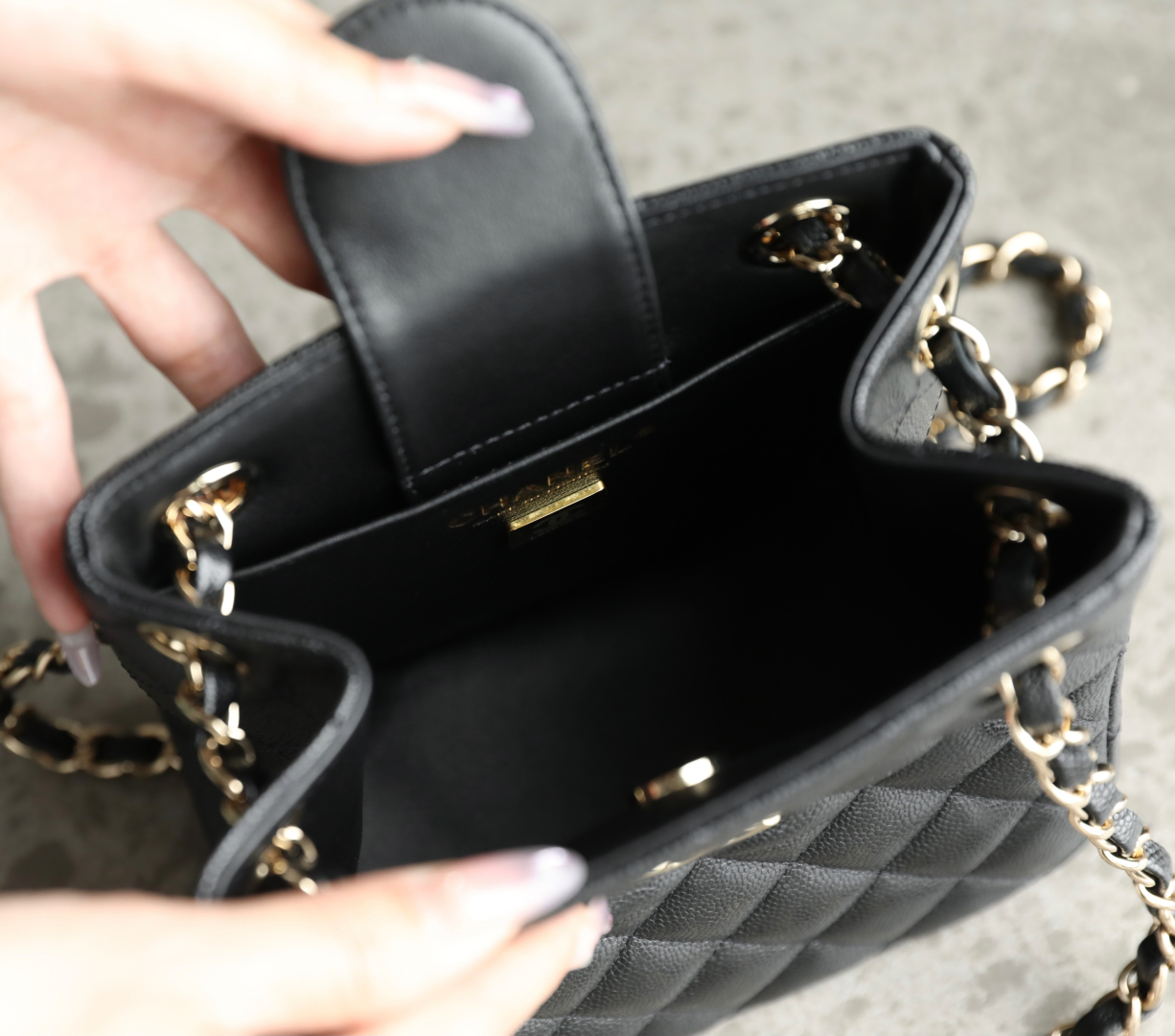 Chanel Mini Double Chain Tote Bucket Bag