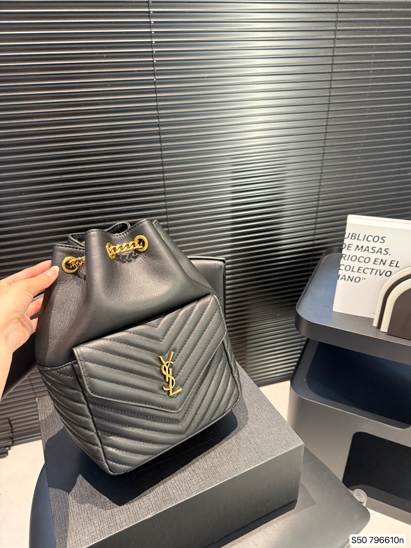 SAINT LAURENT Monogram mini leather bucket bag