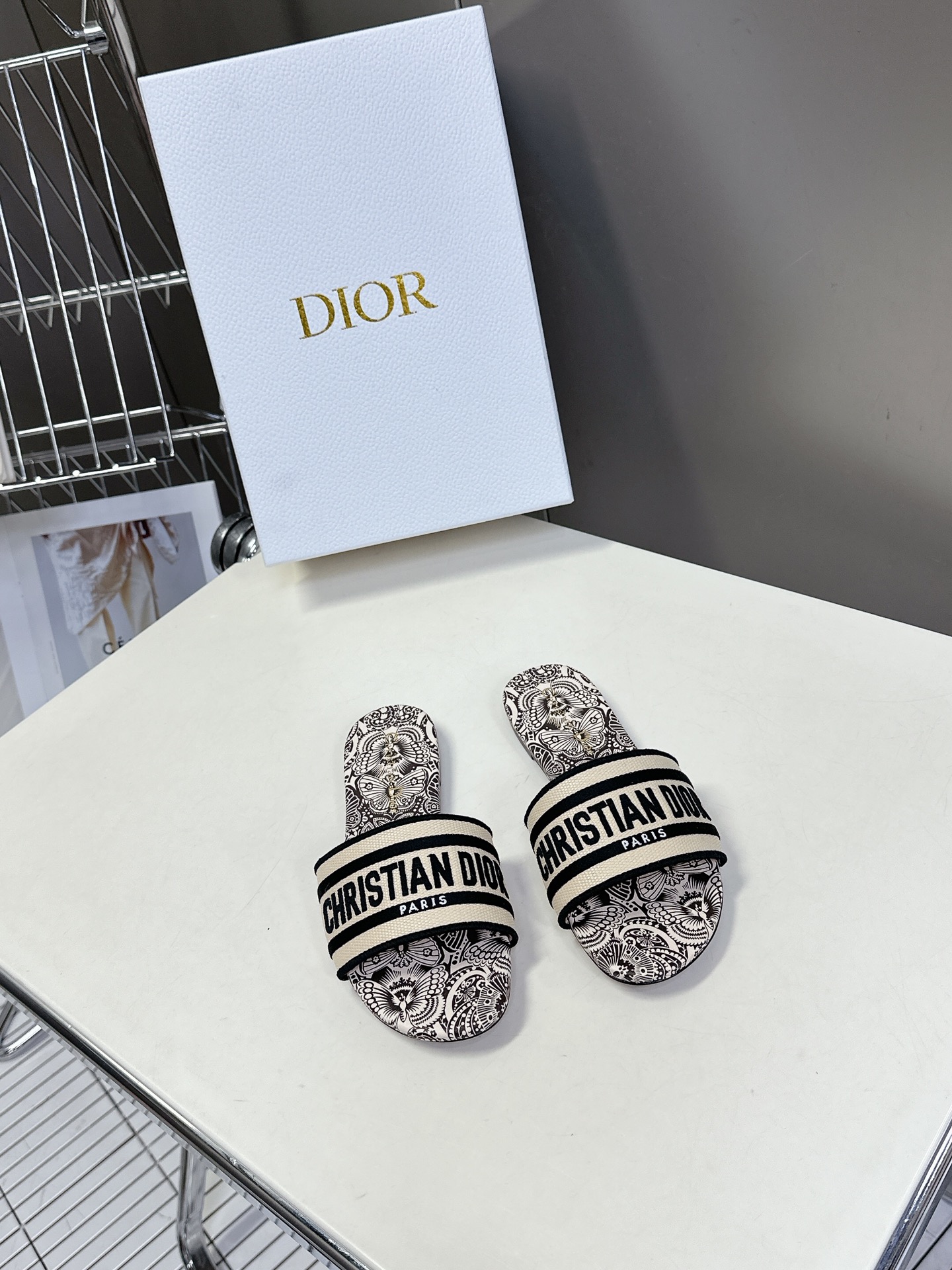 Dior classic cotton embroidered print sandals