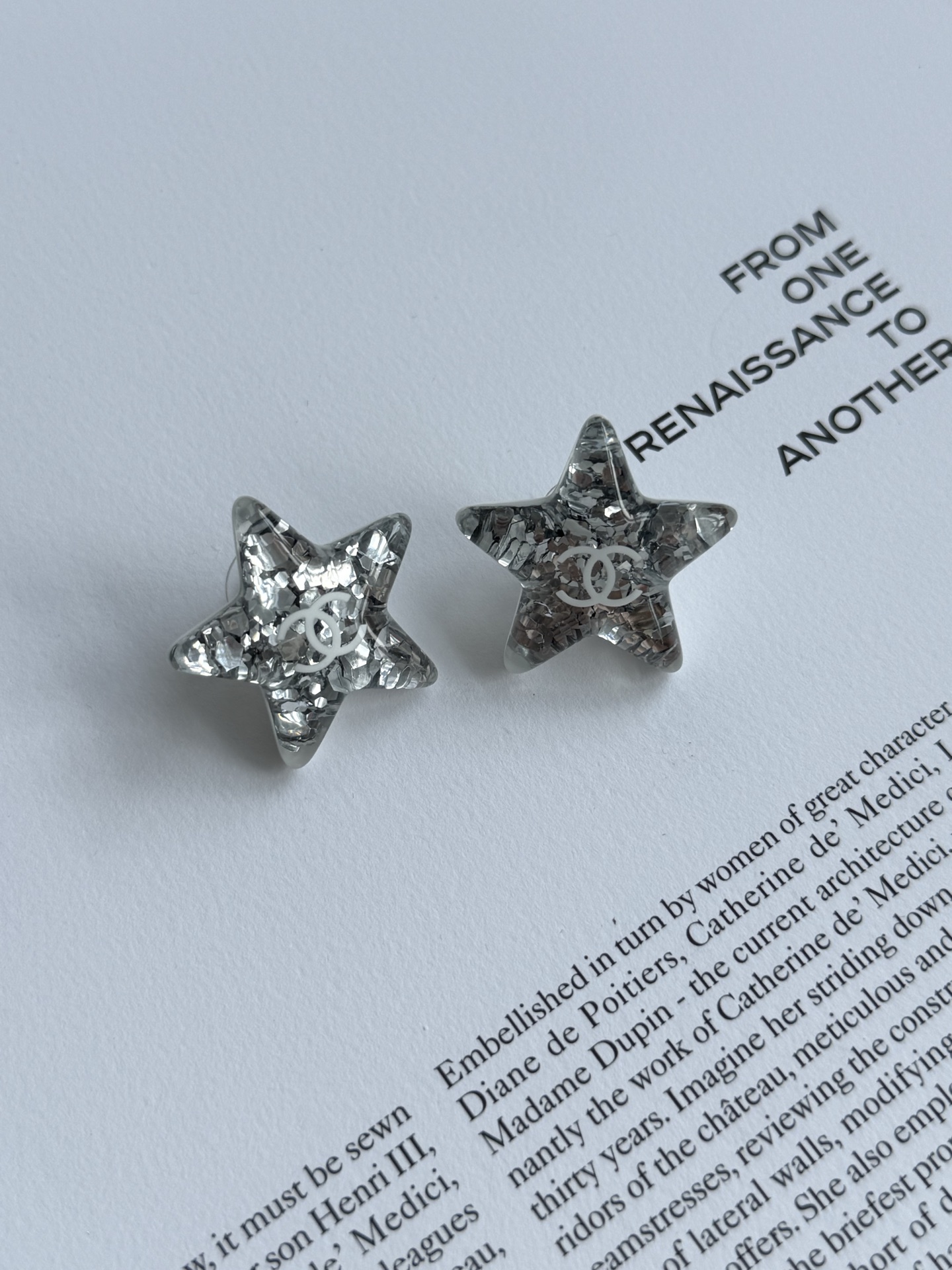 Chanel 25C✨ Acrylic Star Earrings with Silver Glitter CC Logo