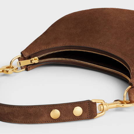 MEDIUM AVA STRAP BAG WITH FRINGES IN SUEDE CALFSKIN BROWN