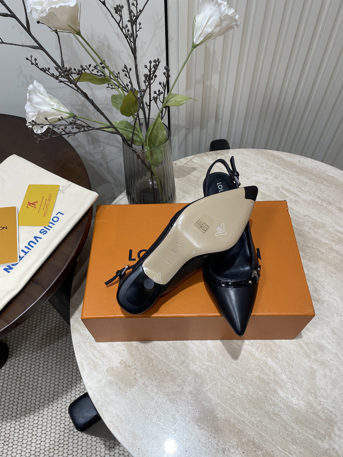 L V Pointed-Toe Slingback Heeled Sandals