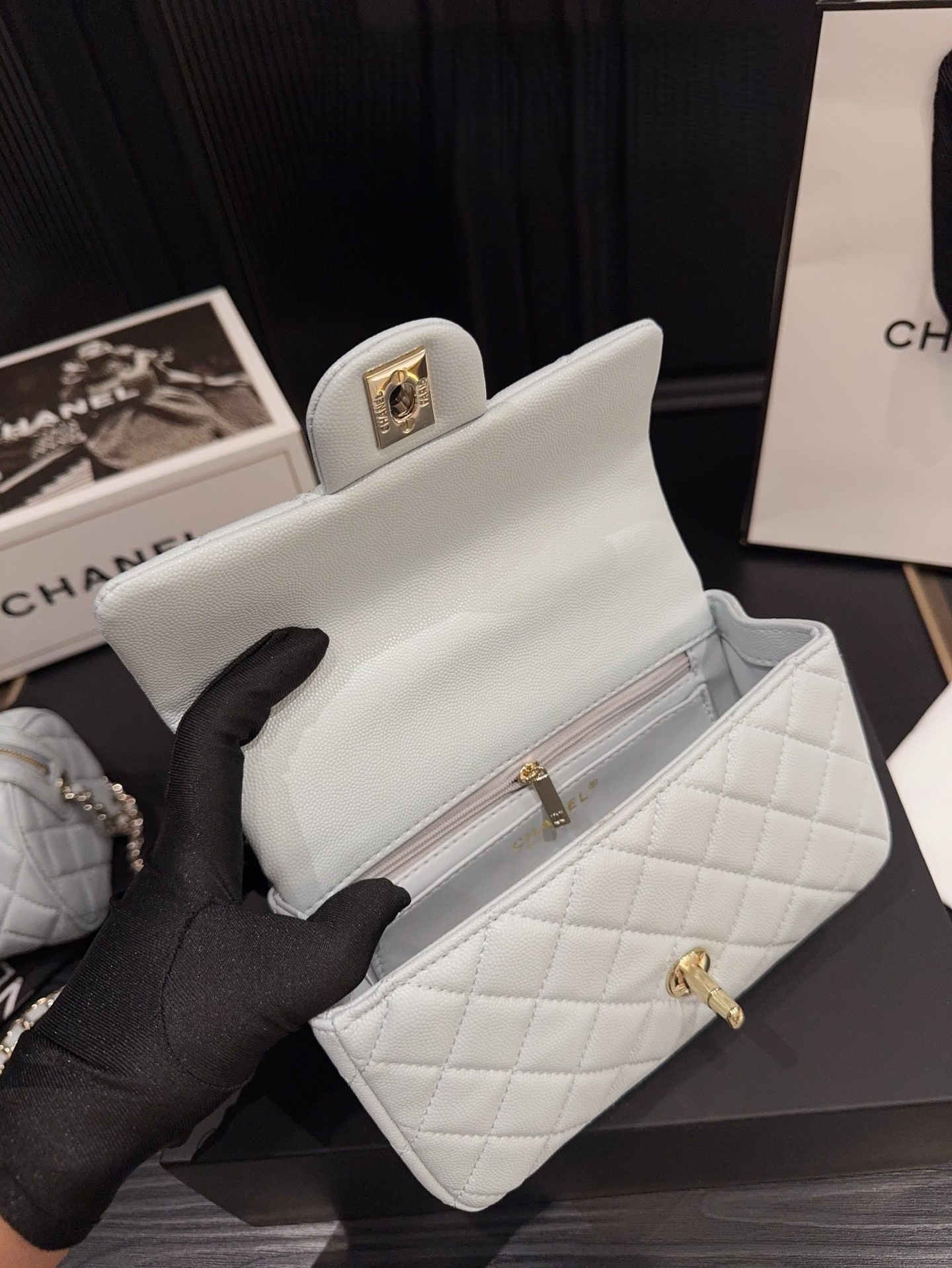 CHANEL 24P Classic Flap Bag Misty Blue