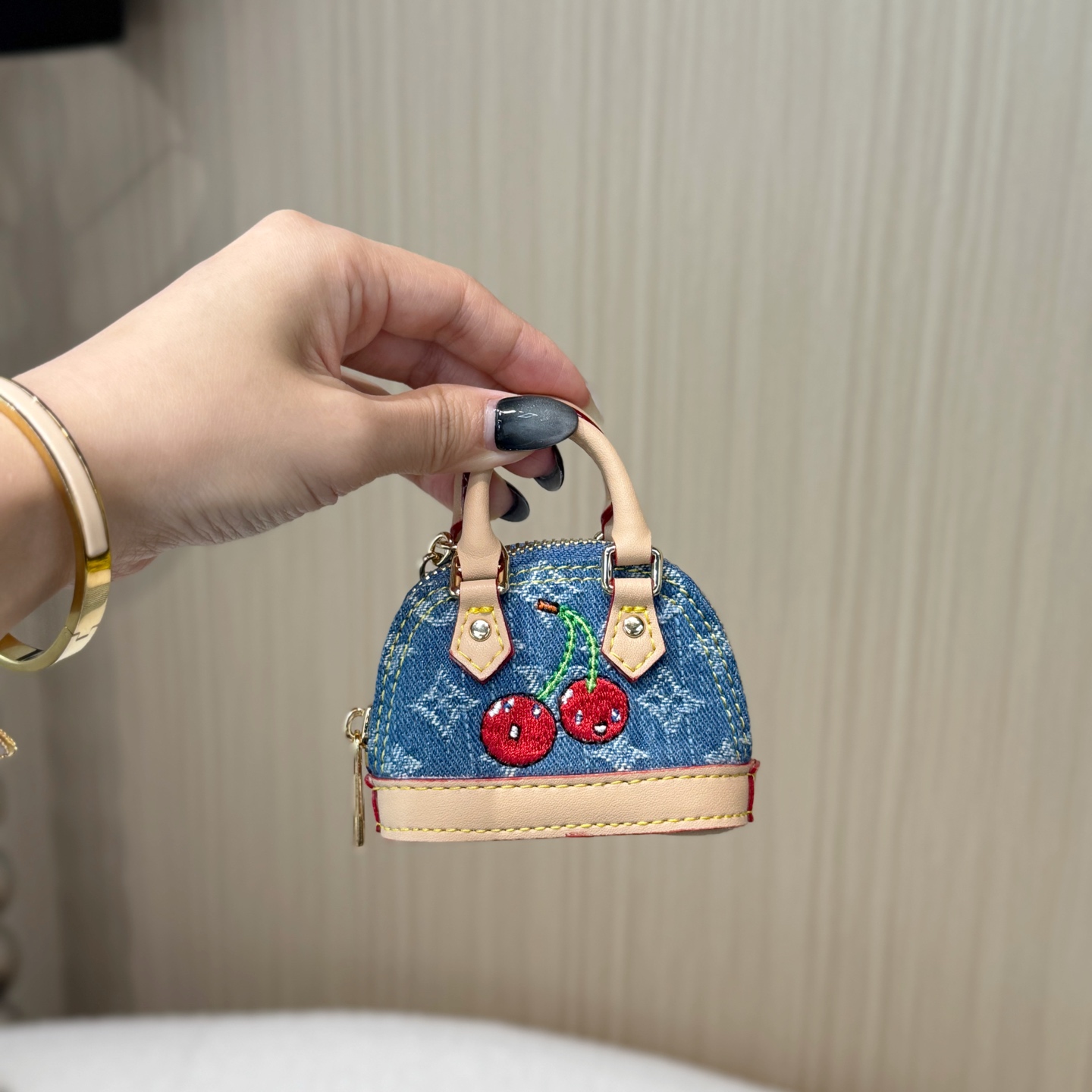 M02535 LV x TM Micro Denim Cerise Bag Charm