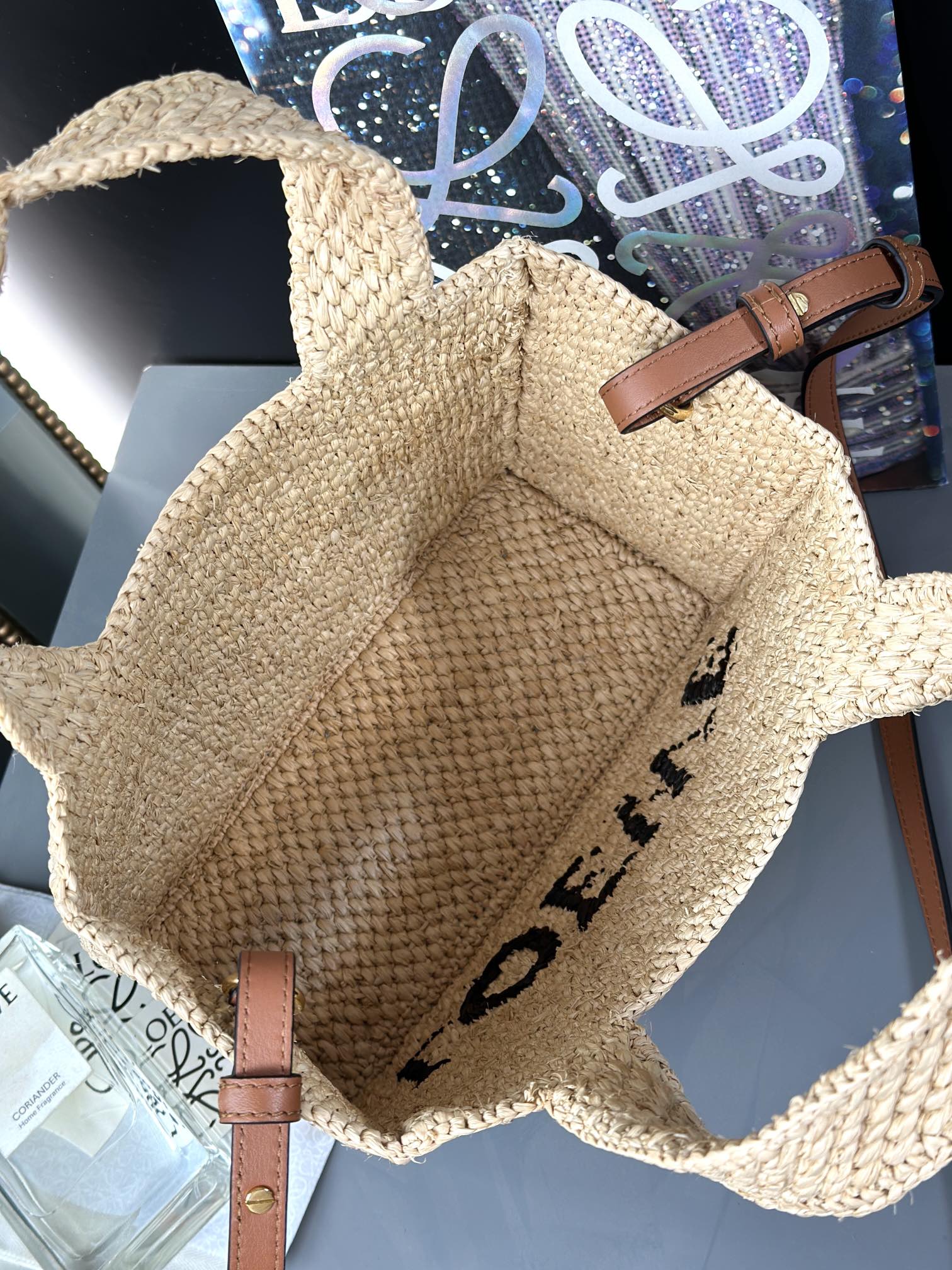 LOEWE Font Tote Raffia Basket
