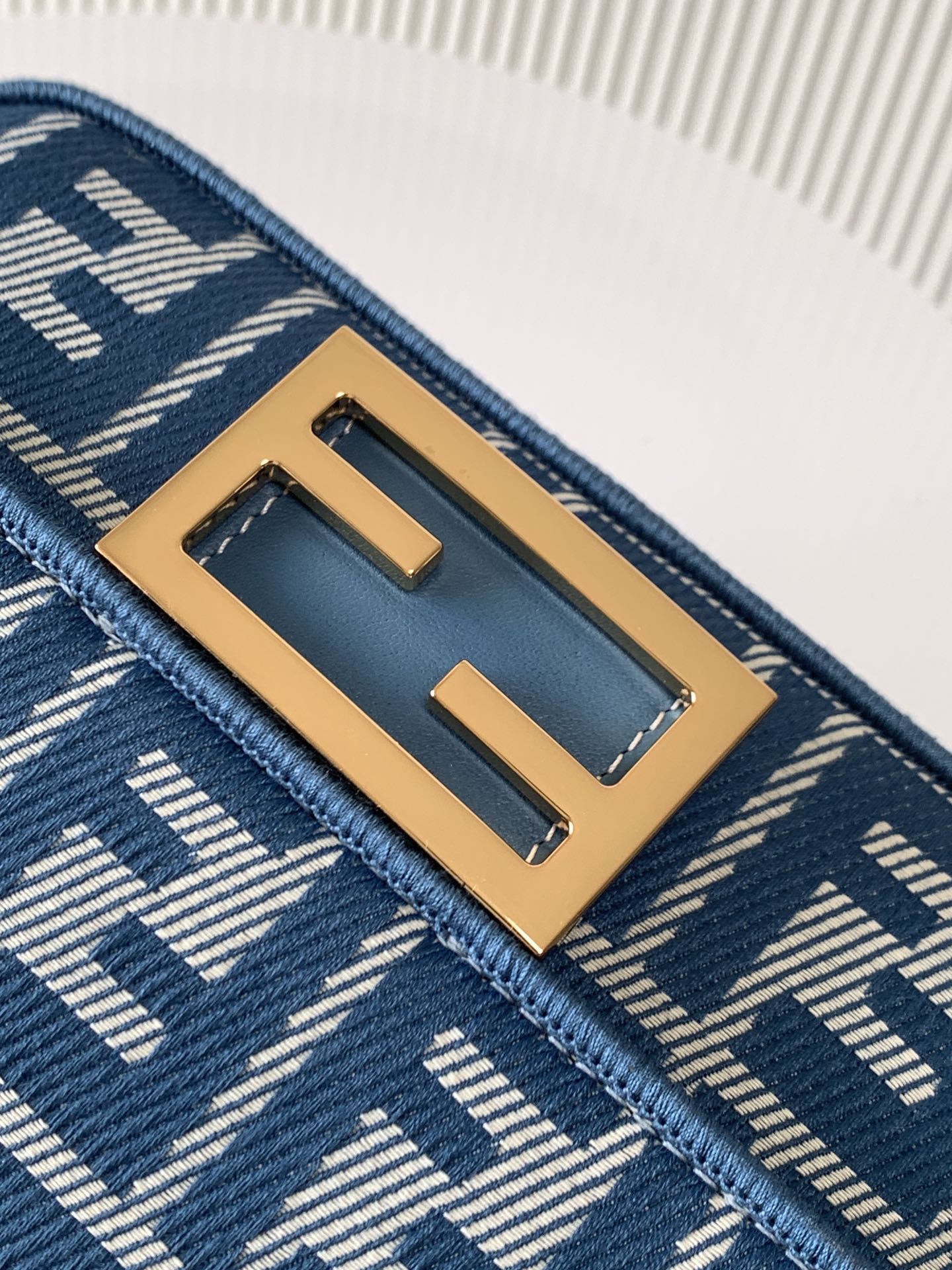 FENDI Baguette Mini Blue denim-effect FF jacquard bag