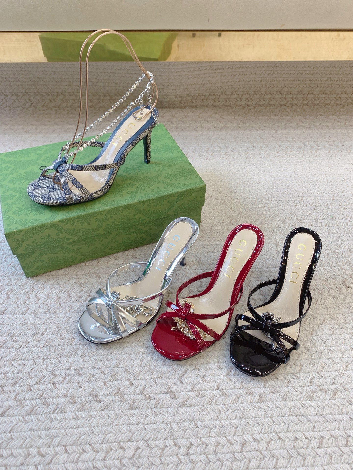 GUCCI Crystal Chain Stiletto Sandals