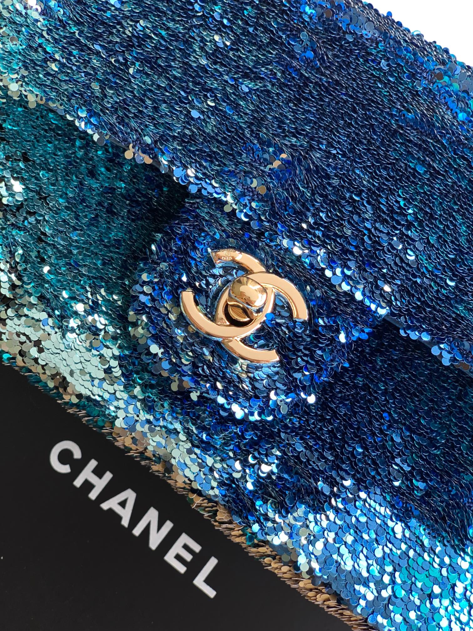 Chanel Shaded Sequins Mini Flap Light Green Dark Brown White Blue