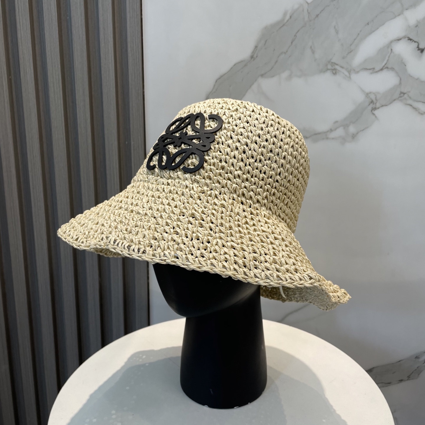 Loewe Crochet Raffia Hat in Off-White