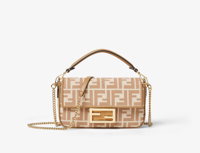 Fendi Baguette Mini Cappuccino FF jacquard fabric bag