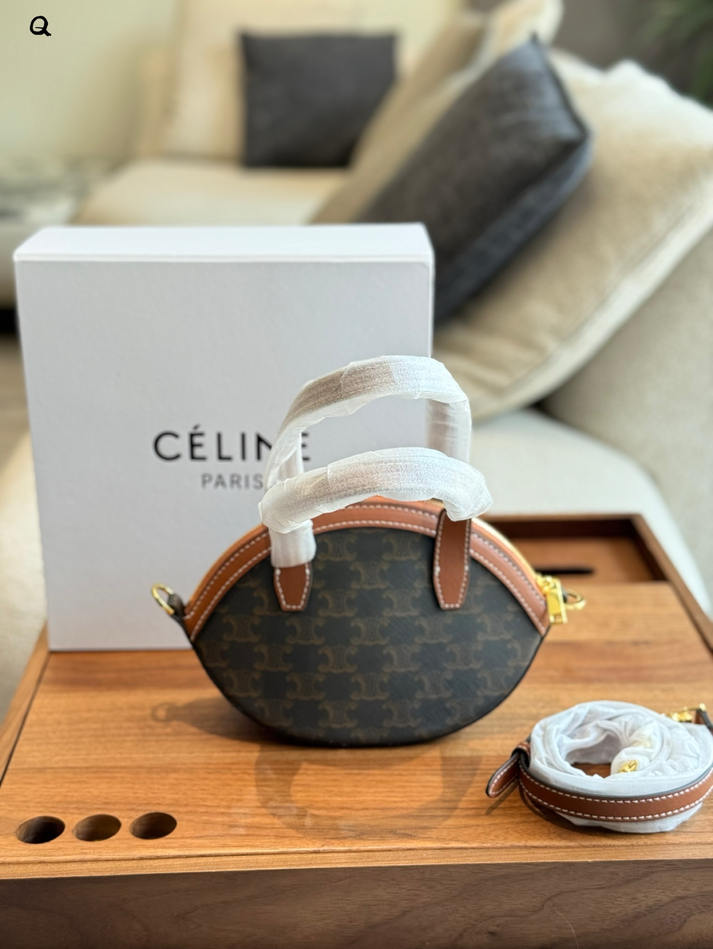 Celine OVAL BAG IN Triomphe Canvas and calfskin