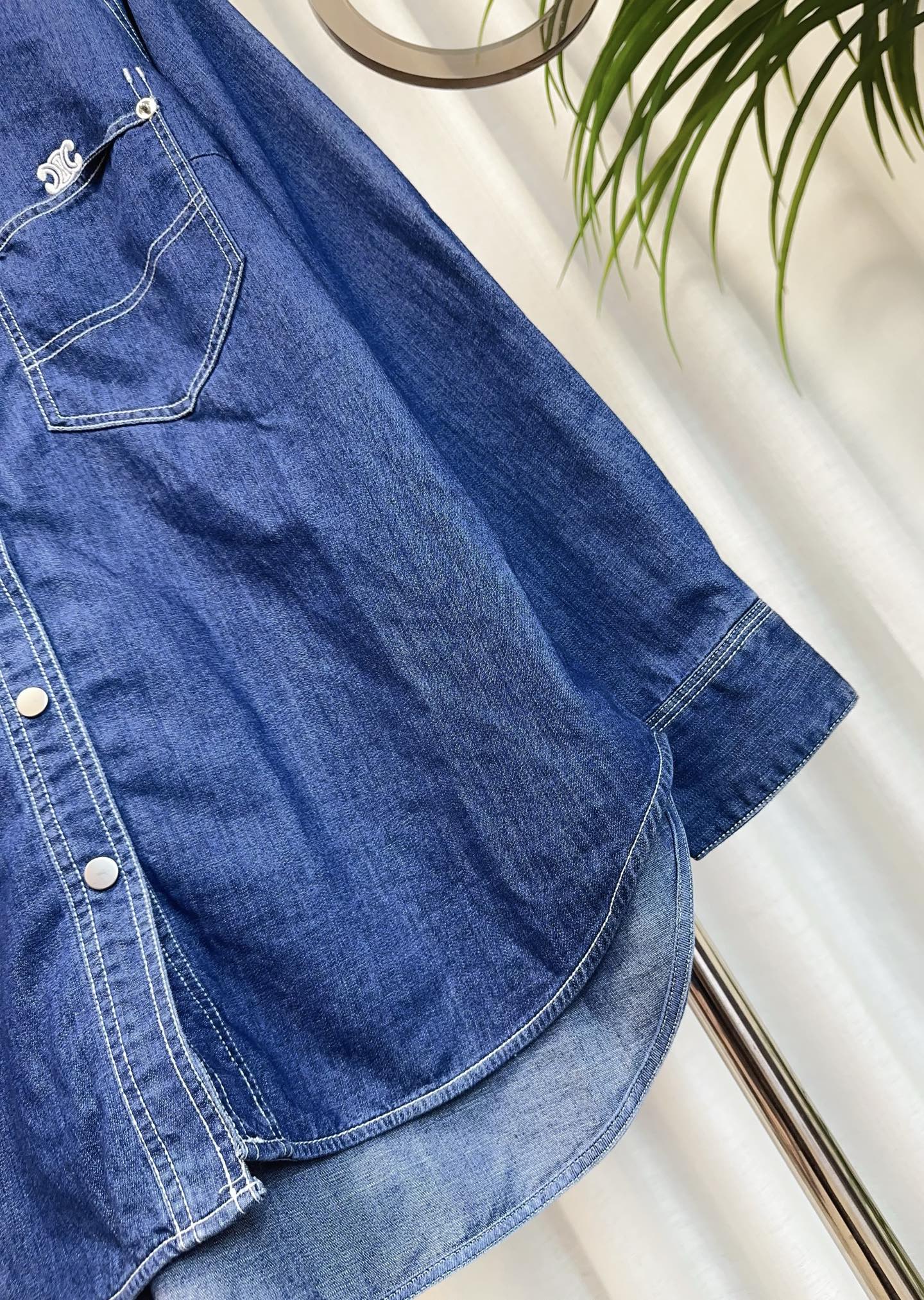 CELINE Denim Embroidered Shirt