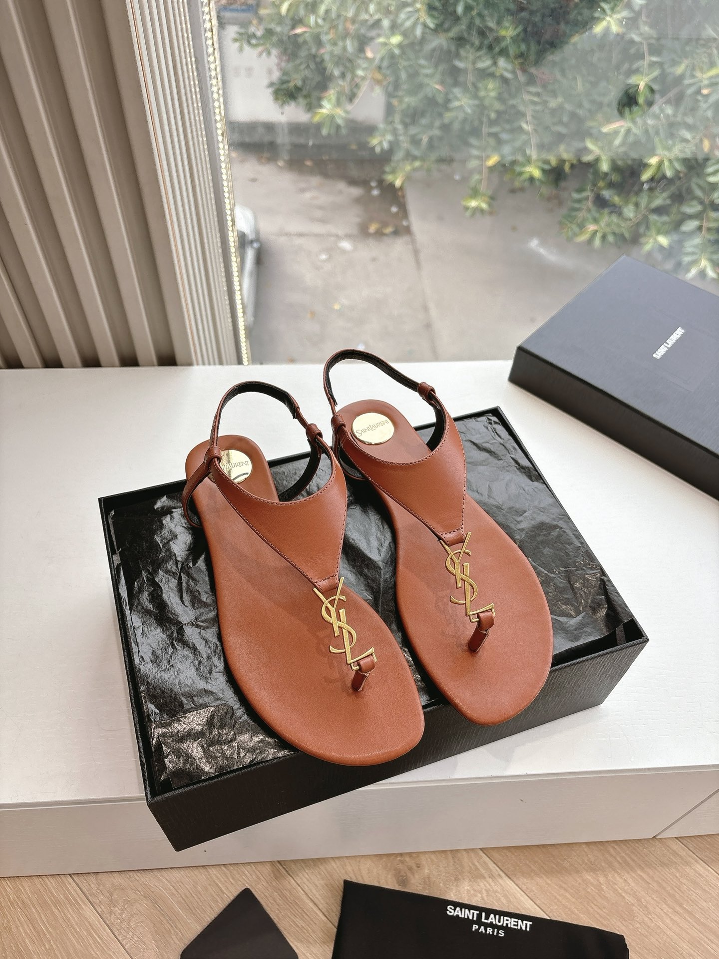 SAINT LAURENT Crystal Chain Peep-Toe Sandals