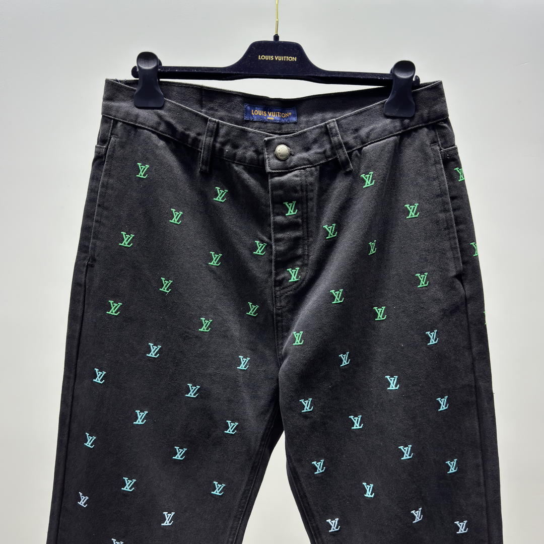 LV Blason Gradient Embroidered Denim Skate Pants