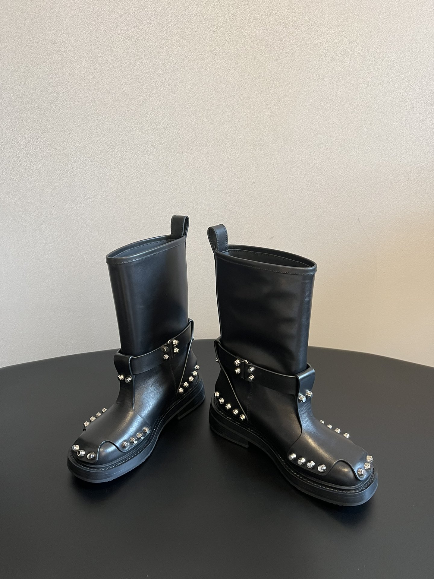 King studded leather buckle boots Doc Martens