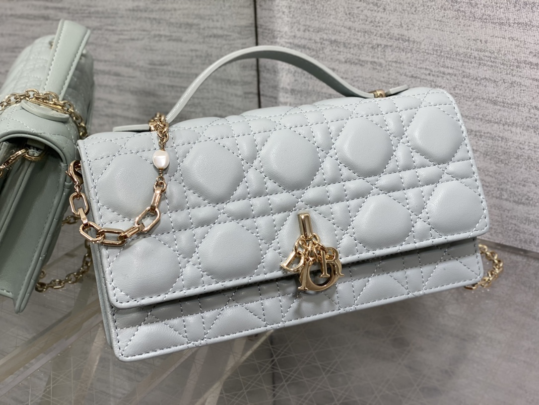 New Branded Lambskin Lake Blue Pearl Chain Clutch