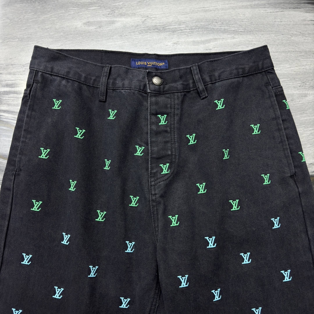LV Blason Gradient Embroidered Denim Skate Pants