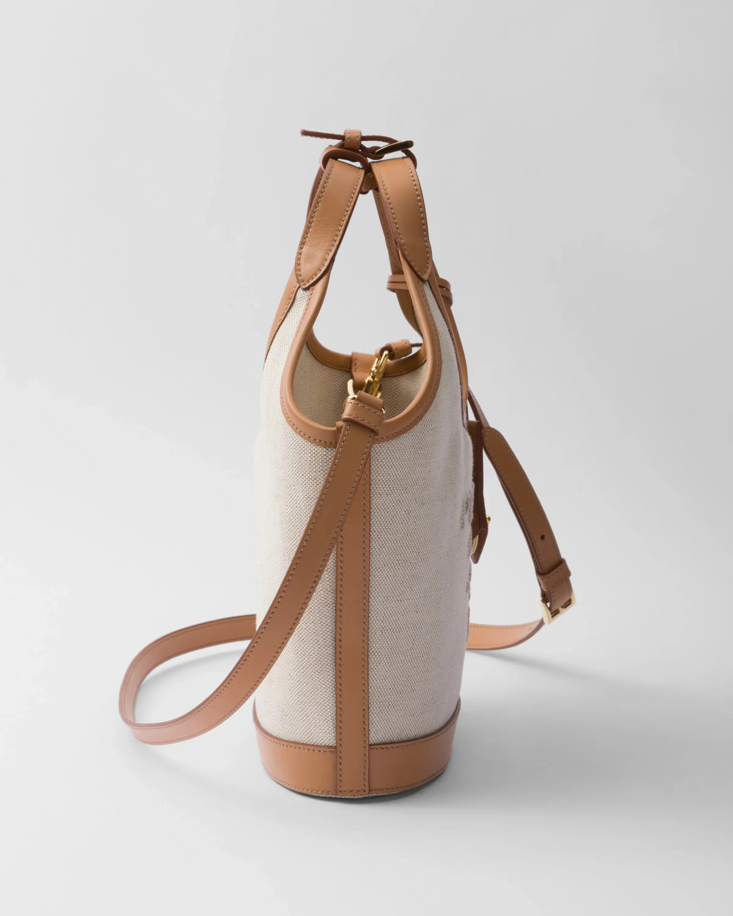 Linen blend and leather mini-buckle bag