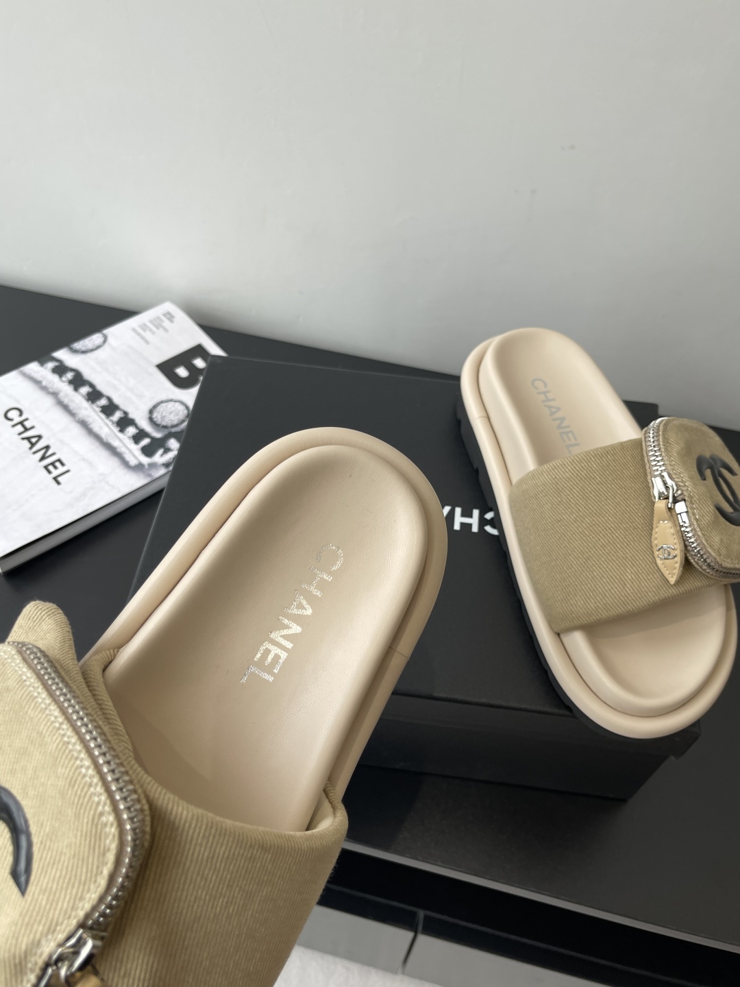 CHANEL Summer Denim Velcro Puffy Slides