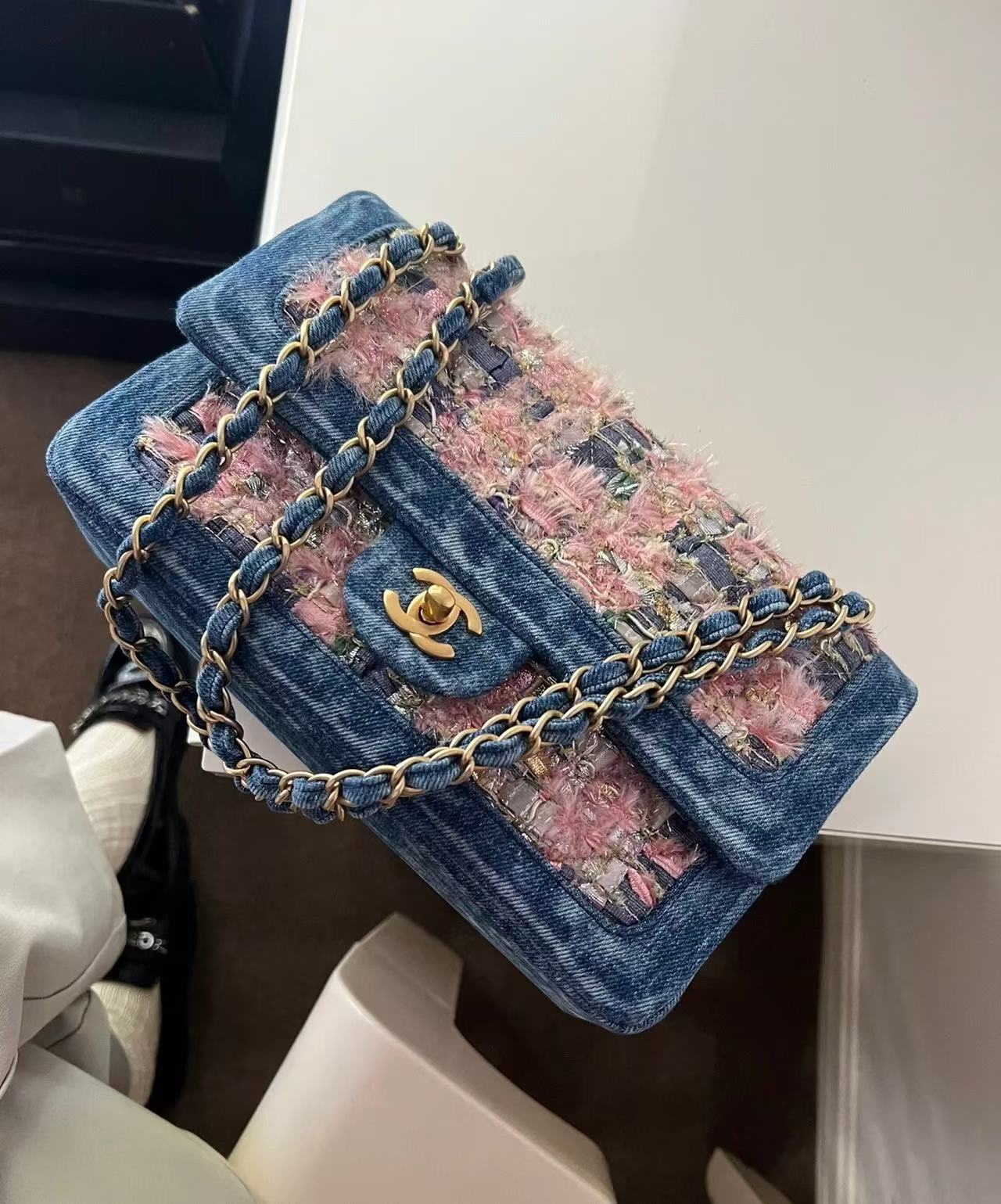 Chanel Vintage CF in Denim Blue & Pink Floral