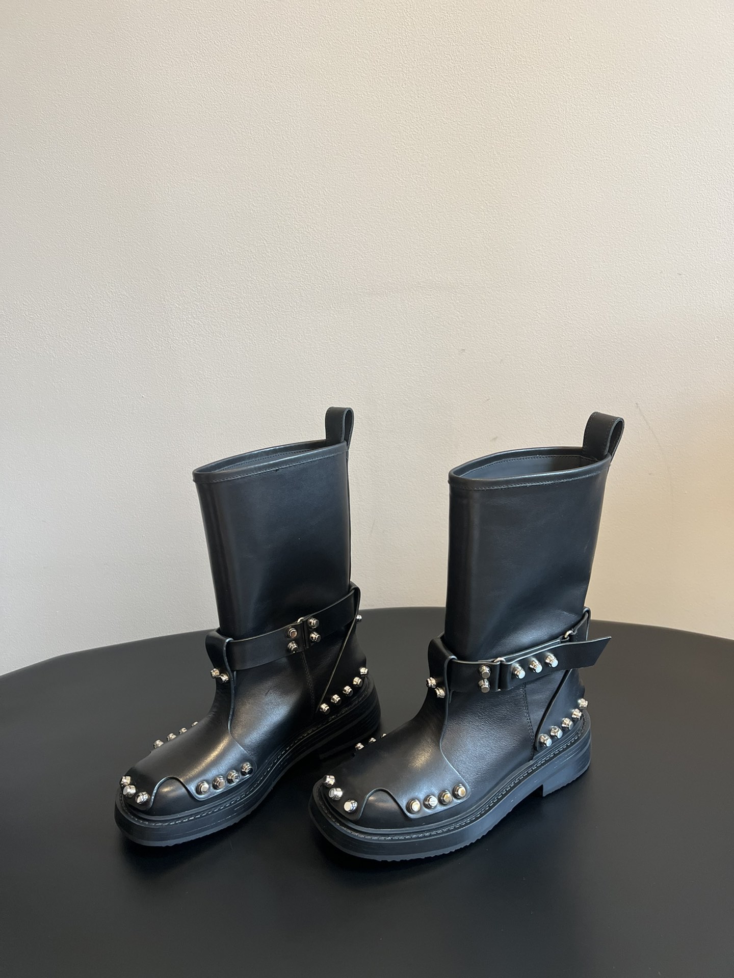 King studded leather buckle boots Doc Martens