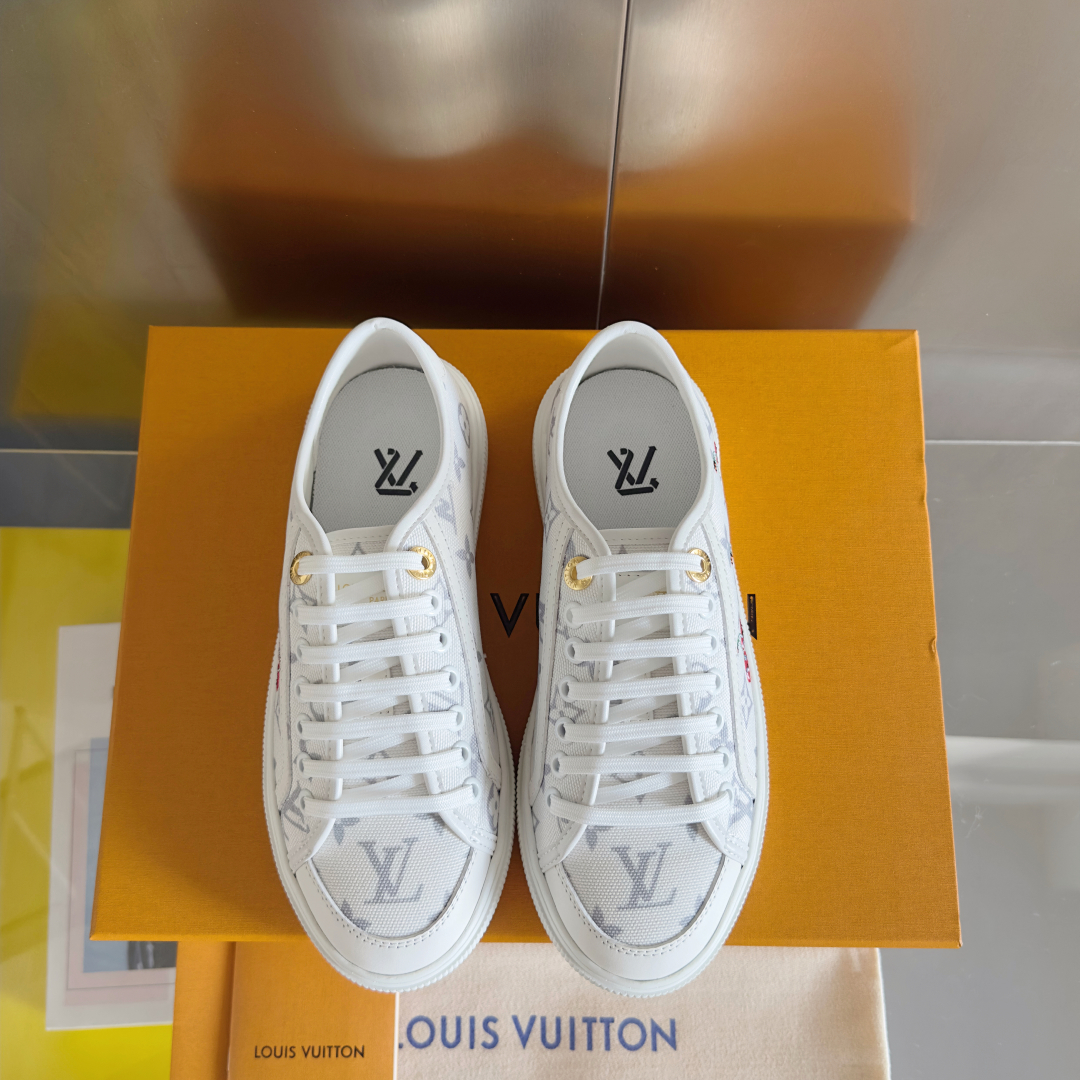 LV Lagoon Denim Monogram Embossed Canvas Sneakers-cherry