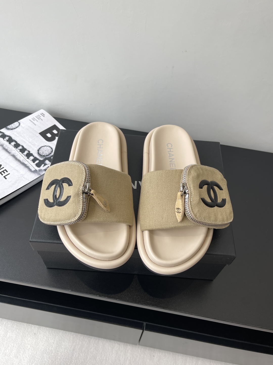 CHANEL Summer Denim Velcro Puffy Slides