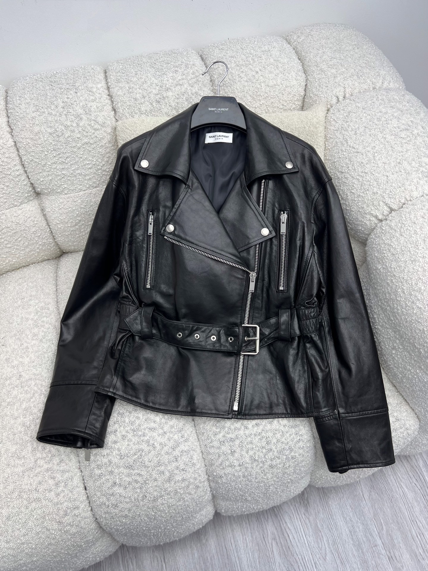 Saint Laurent Waist-Cinched Leather Jacket