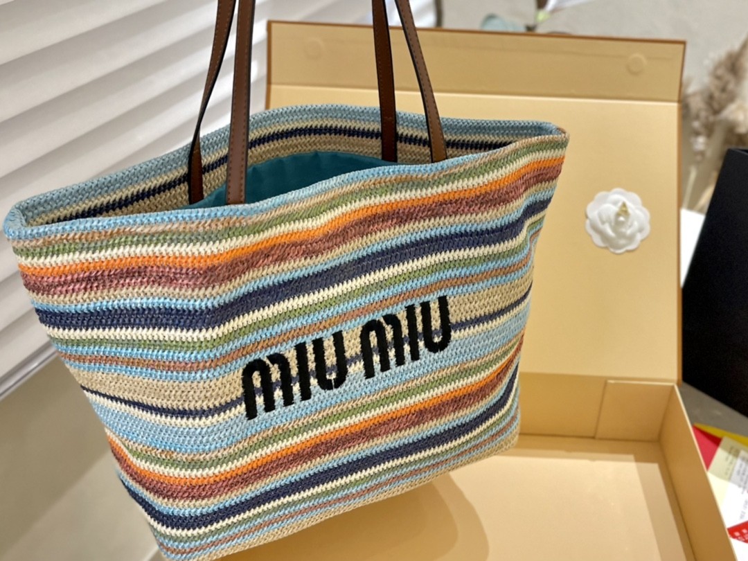 Miu Miu-Raffia woven shopping bag