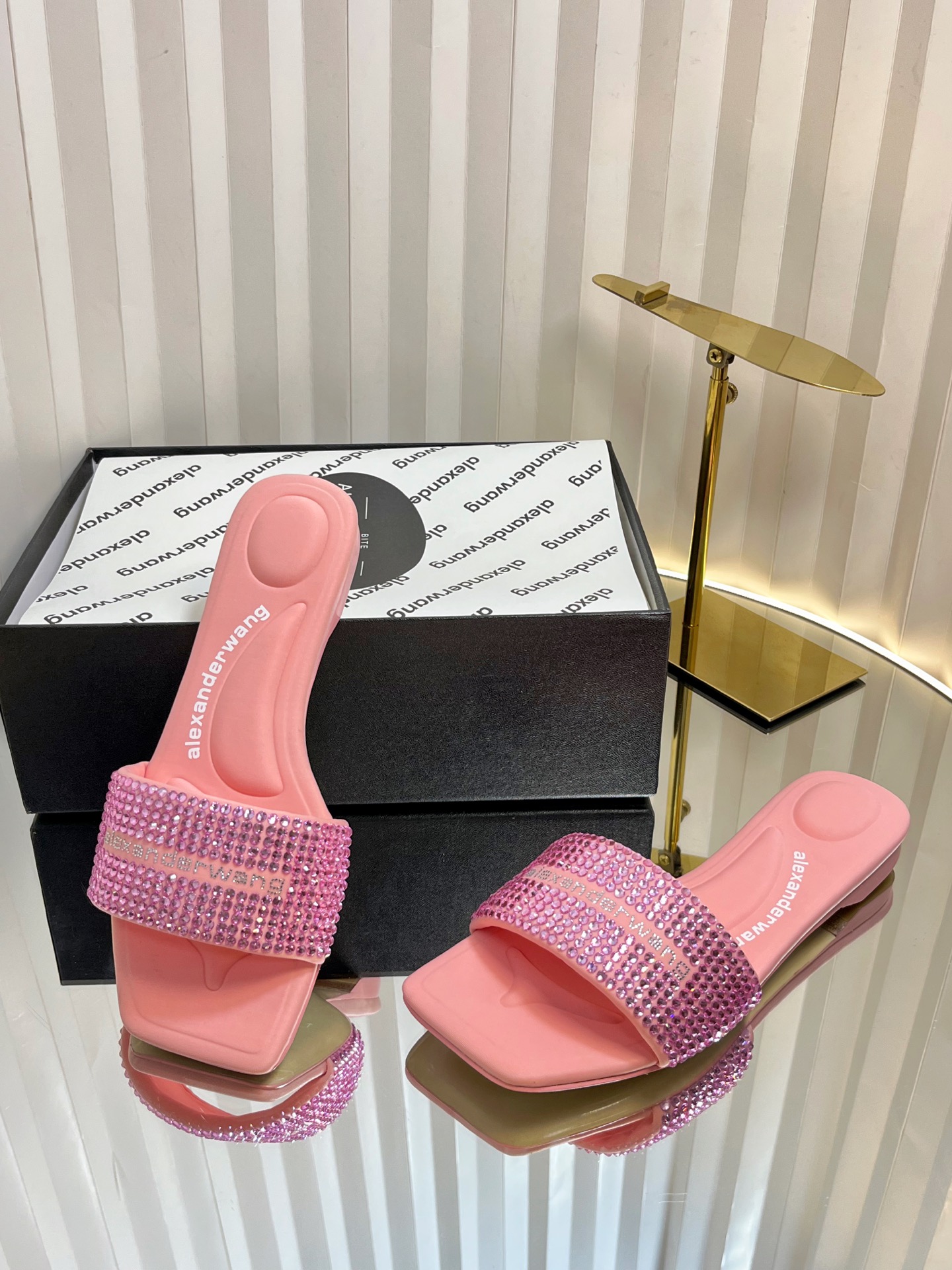 AlexanderWang Crystal Denim Slides