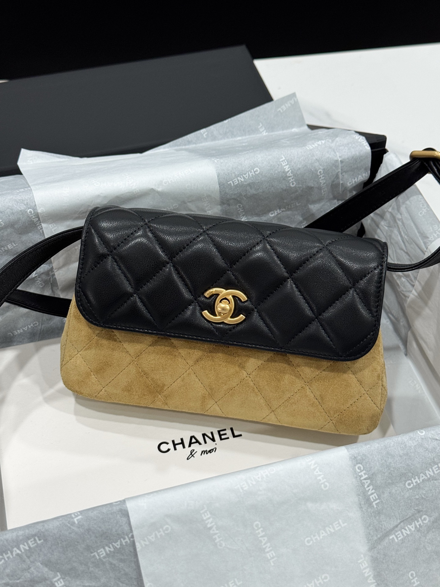 Chanel 25A Khaki Suede Mini Bag